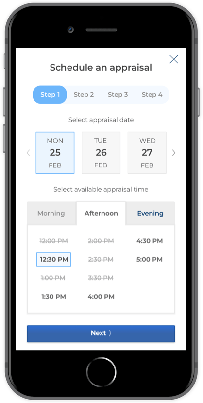 Iphone showing 'Schedule an appraisal' pop-up