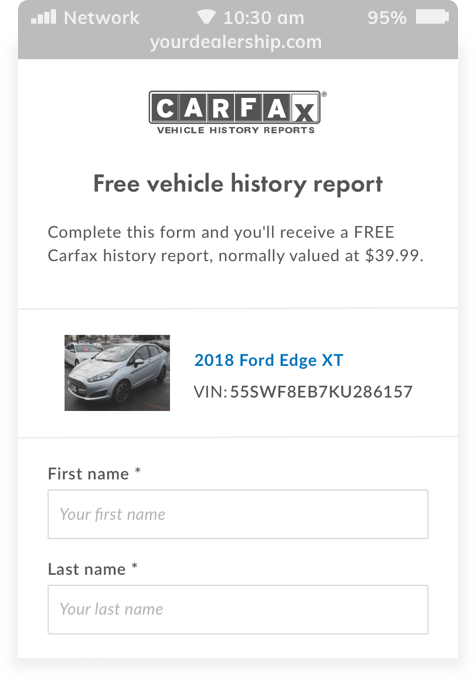 Screenshot of mobile version showing Carfax Tool