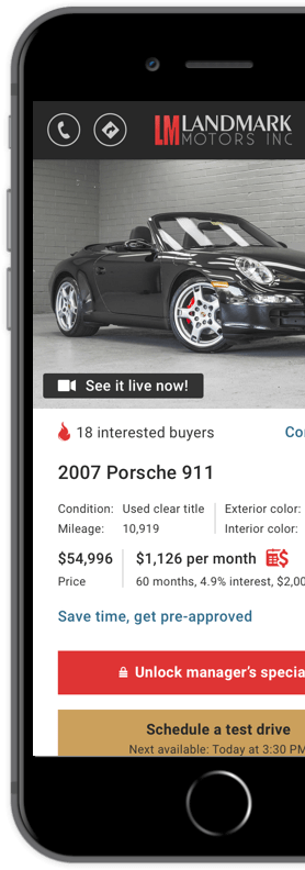 Screenshot of mobile version showing Vehicle page of Landmark website