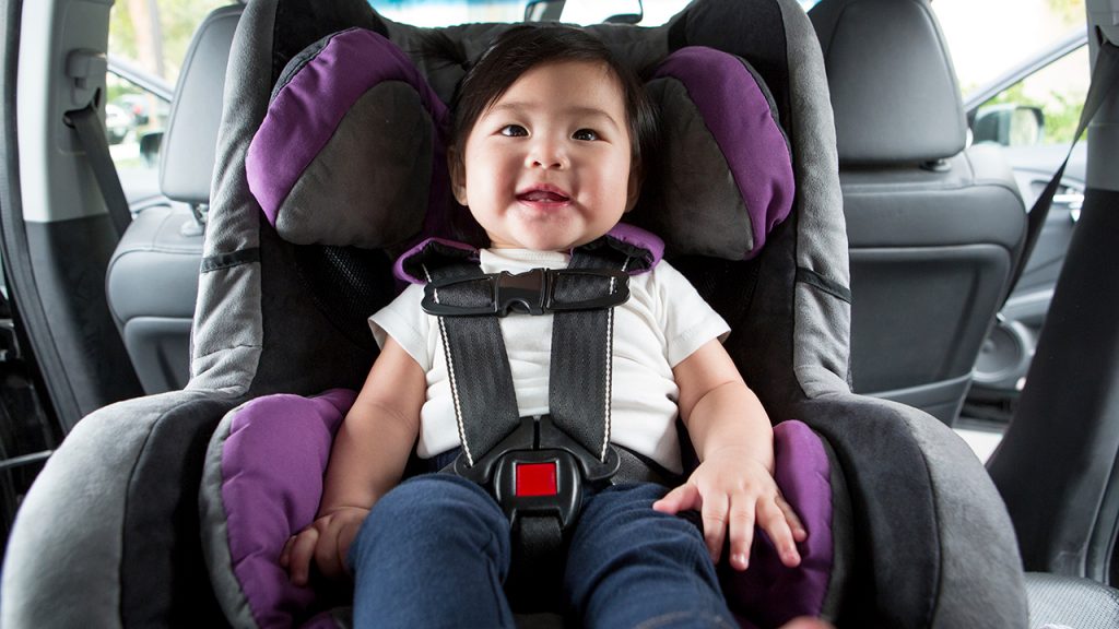 Kid sitting on the car safety seat